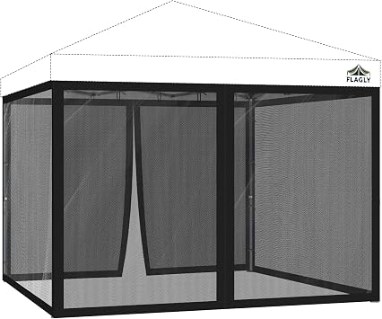 10x10 ft Mosquito Netting for Pop Up Canopy, Universal Bug Screen Tent Enclosure, Outdoor Canopy Mesh Net with Zipper Doors for Camping, Patio, Backyard Netting Only,Black
