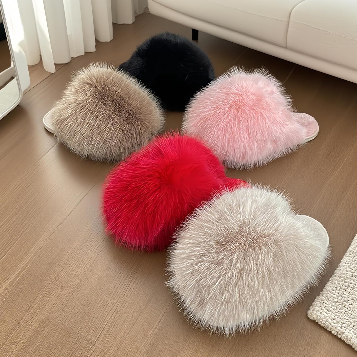 Soft Faux Fur Open Toe Slippers for Women Cozy Plush House Shoes Comfortable Fuzzy for Home Indoor Use Available