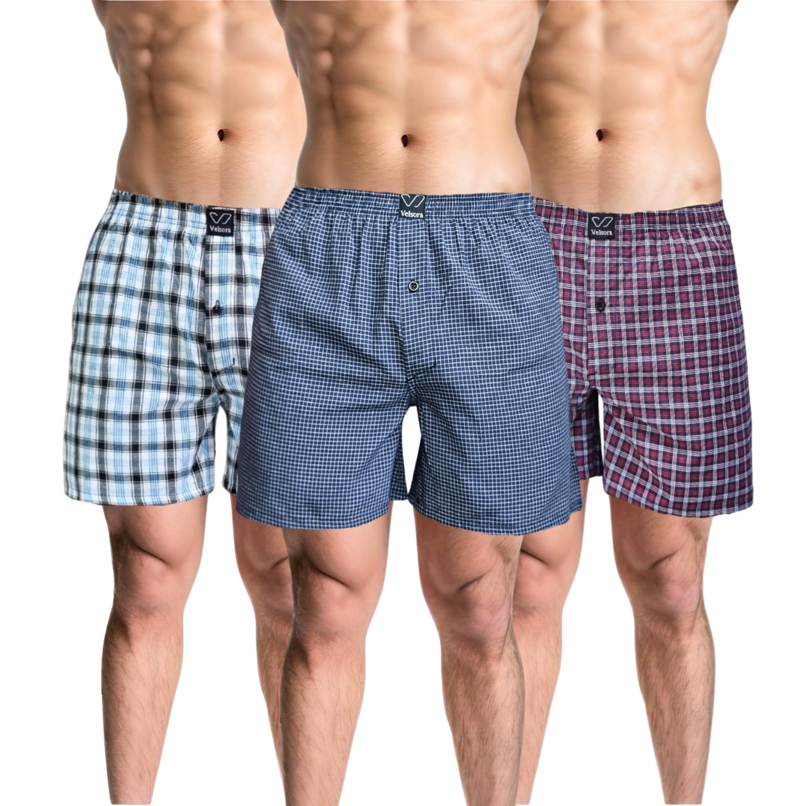 velsora Men's 100% Cotton Boxer Shorts in Regular Fit (Pack of 3)-picture-10