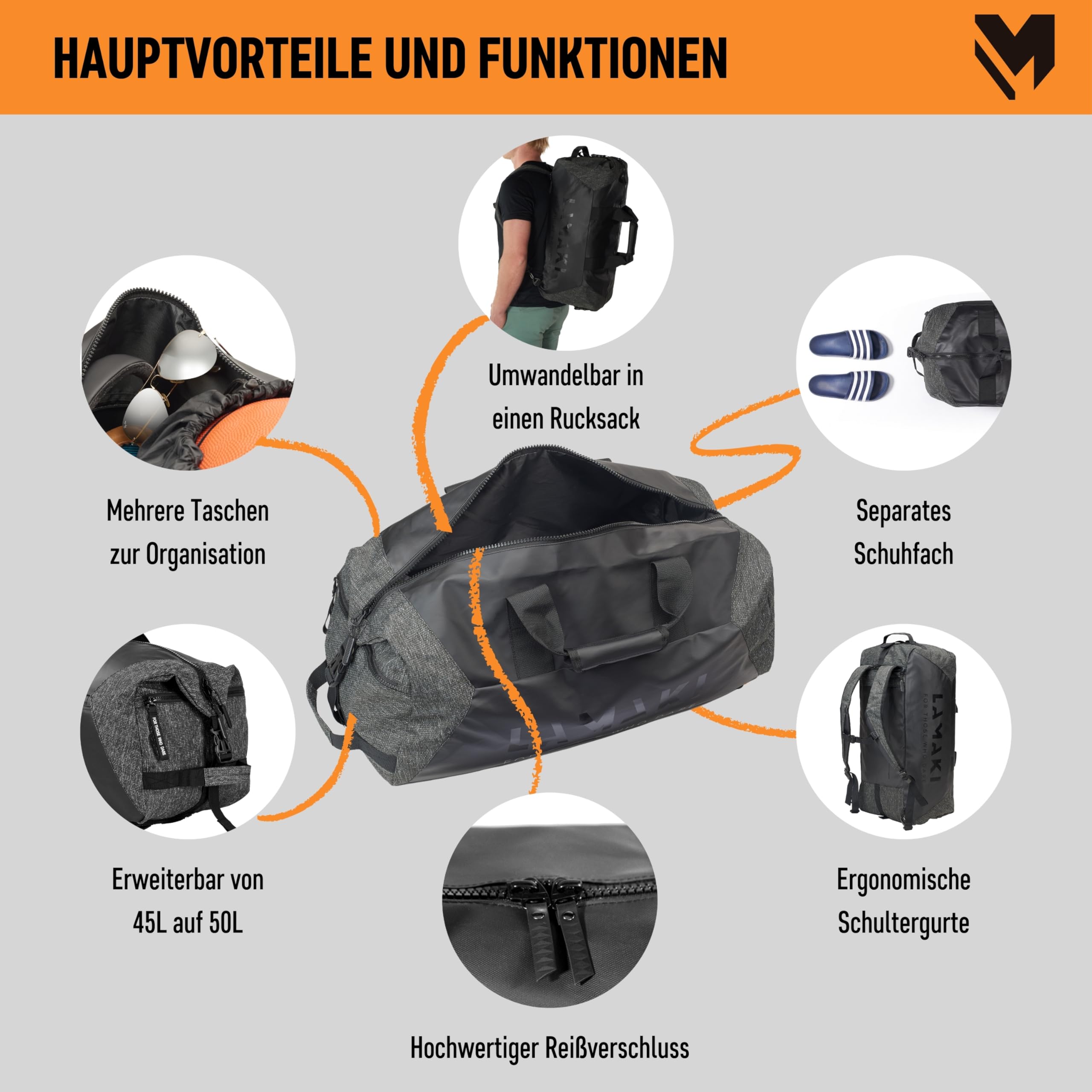 lamaki miejska hybrydowa torba sportowa torba sportowa plecak podróżna | Siłownia wielofunkcyjna Codzienne zakupy Crossfit Joga Podróże Koszykówka Piłka nożna Kąpiel | 45L - 50L