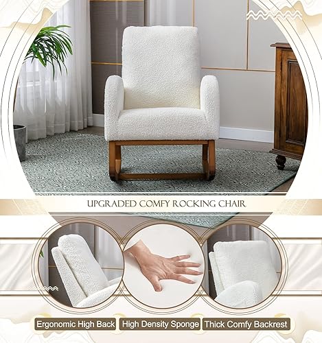 Miniatura 3 de KINFFICT Comfy - Silla mecedora tapizada para guardería o relajación, sillón de sala de estar con respaldo alto, mecedora moderna con bolsillo