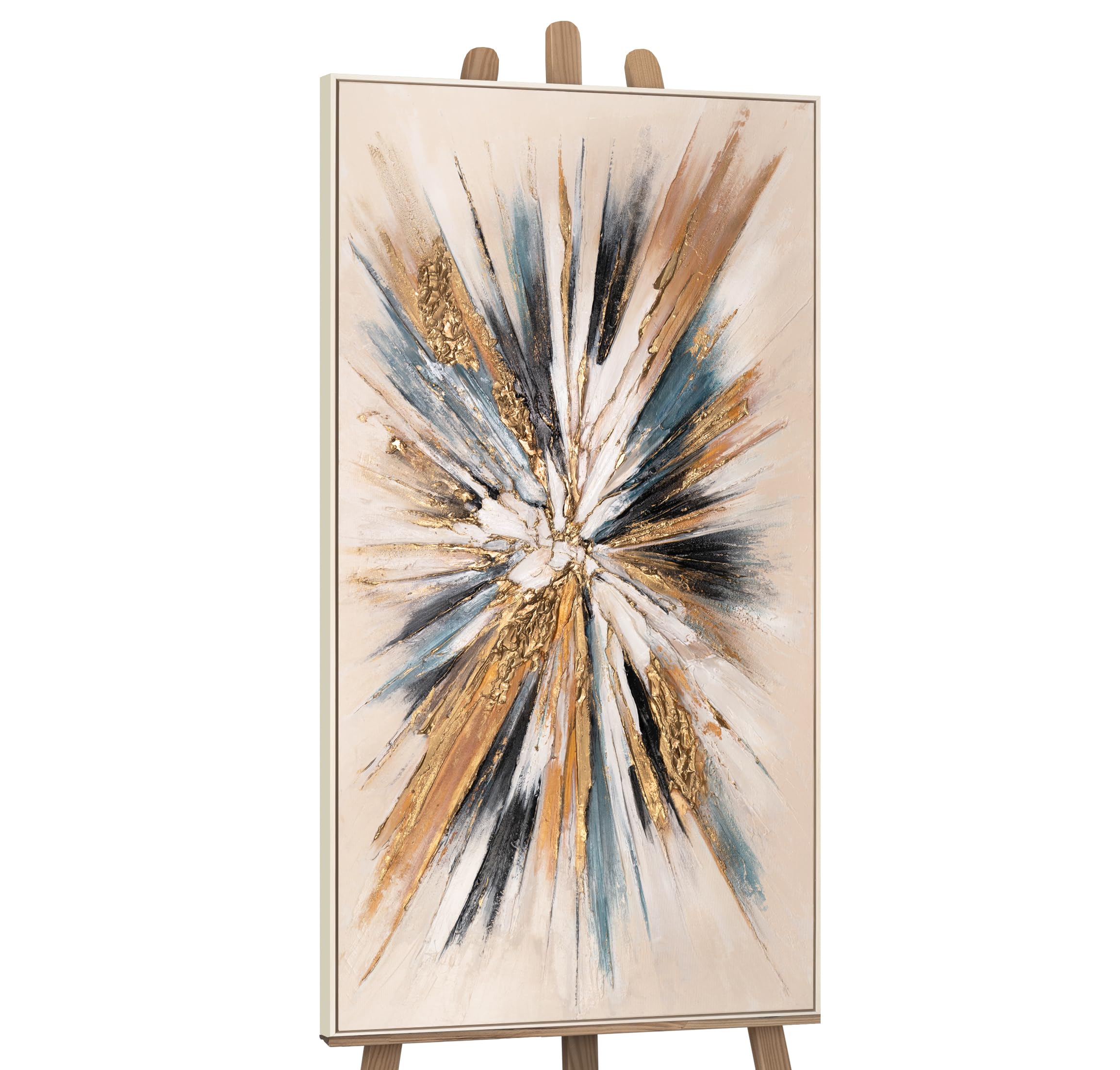YS-Art Luxus bunte Abstrakt Acryl Gemälde auf Leinwand leinwand mit Rahmen beige handgemalt Wandbild Wohnzimmer modern Wohndekor Bilder Büro echte Kunst 100x50 cm