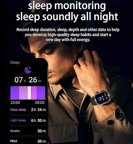 Miniatura 8 de Reloj inteligente para hombre, deportes al aire libre, impermeable, brújula con respuesta/hacer llamadas, reloj de fitness, oxígeno en sangre, Negro