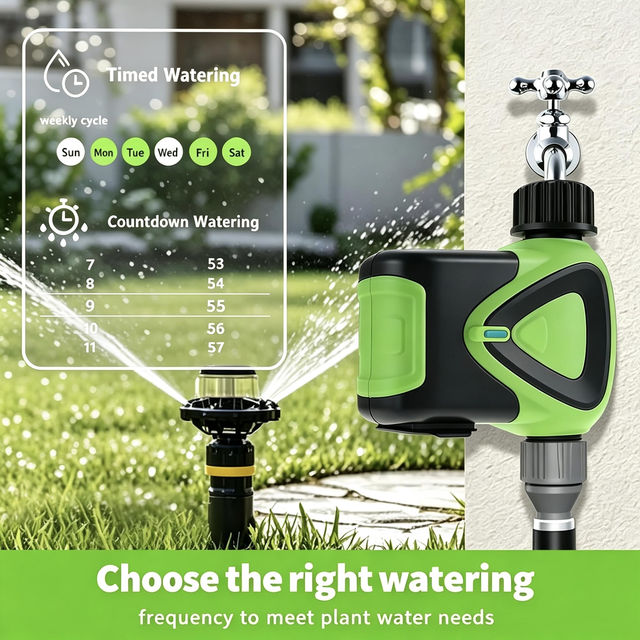 Regolatore di irrigazione per tubo da giardino, timer dell'acqua controllato da app, con ritardo della pioggia, irrigazione automatica e manuale, sistema di irrigazione esterno impermeabile, nero con