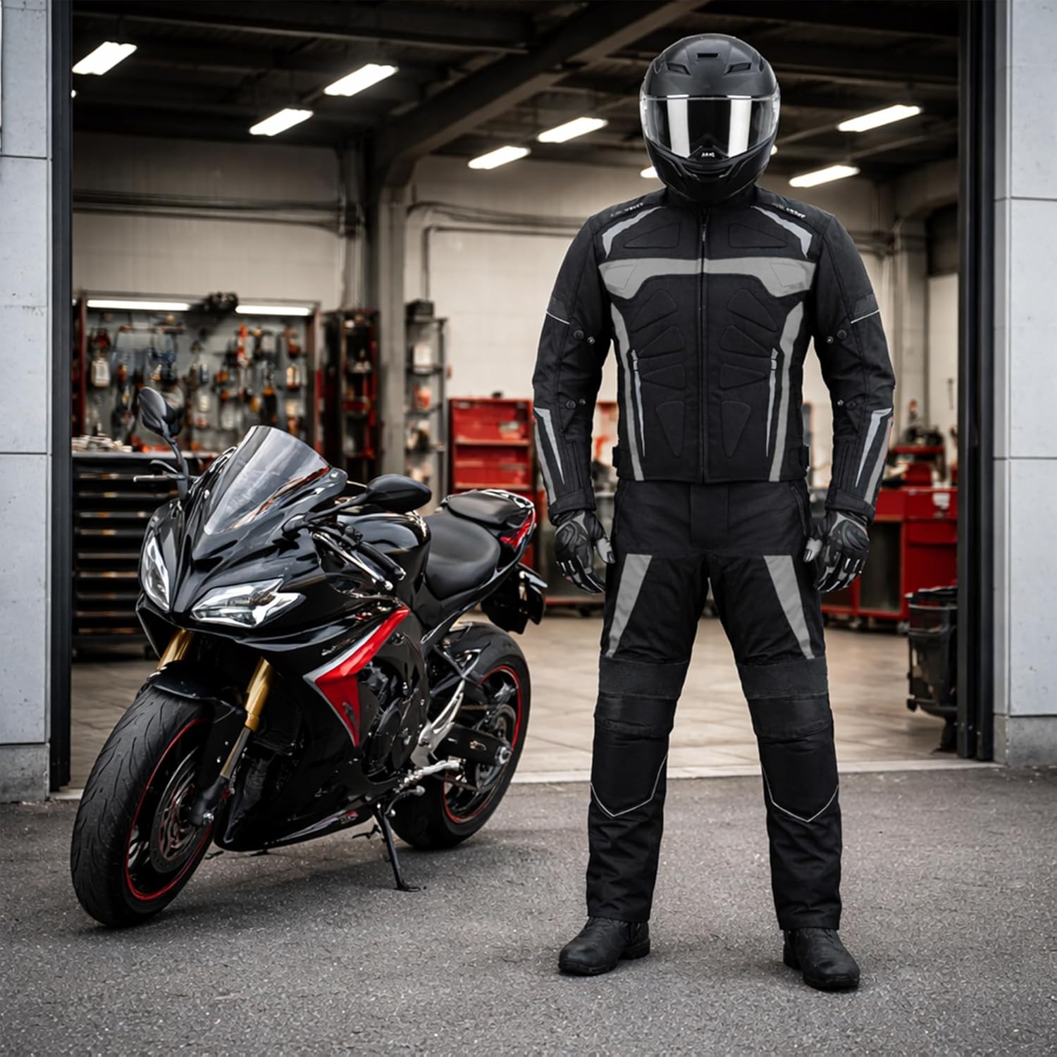 Mens Motorbike Suit Waterproof Cordura Jacket with Trouser Motorcycle Biker Protection CE Approved