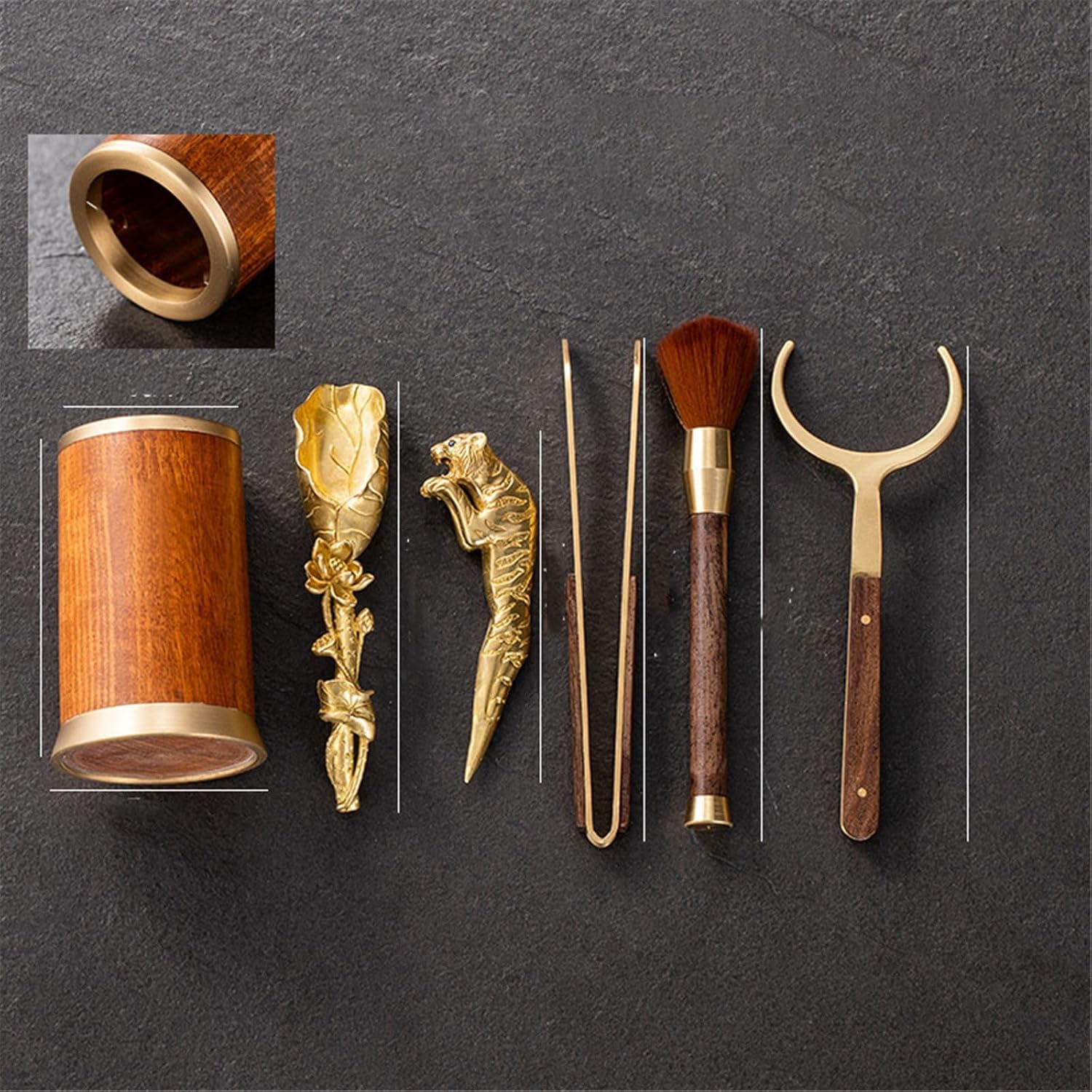 Yellow and black sandalwood tea ceremony tea table brass ornaments tea clips tea spoon tea accessories-Color4