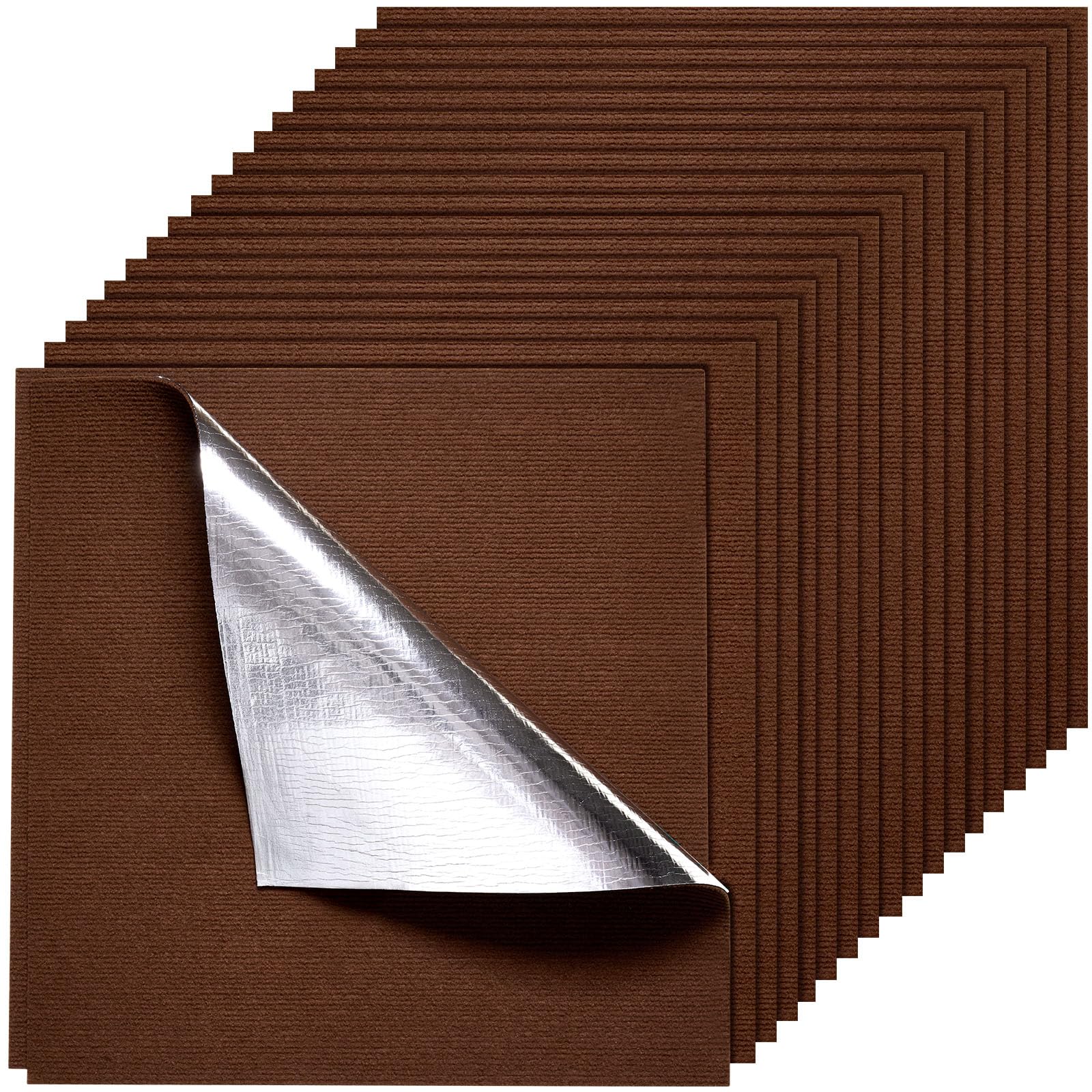 VEVOR Teppichfliesen 609,6 x 609,6 x 5 mm, 20er-Pack, selbstklebender Teppichboden mit Fläche von 7,4 m², Teppich Bodenbelag, einfacher DIY-Austausch für Wohnzimmer und Büro, Dunkelbraun