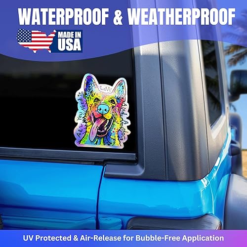 Miniatura 4 de Adhesivo de pastor alemán  "All You Need is Love and a Dog" Dean Russo - Calcomanías holográficas impermeables para automóviles, ventanas de coche,