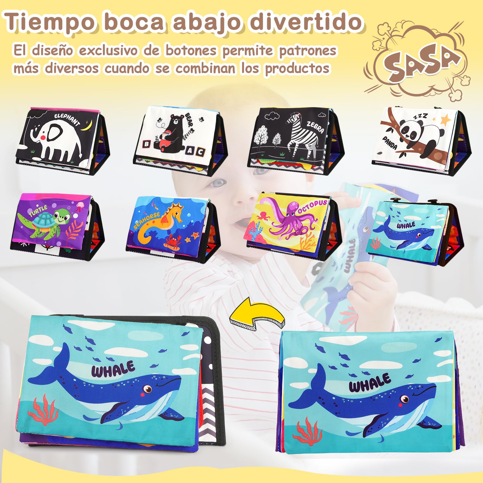 Giochi Montessori Neonato 0 3 6 12 Mesi, Libro Sensoriale con Specchio, Tummy Time Morbidi di attività Giocattoli Educativi Interattivo Regali