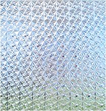 Zindoo Film Fenetre Anti Regard Film Occultant Fenêtre Motif Diamant 3D Vintage 44.5 × 200CM Non Adhesif Anti-UV Décoratif Filmspourfenêtre pour Maison Chambre Bureau Cuisine Salle de Bain