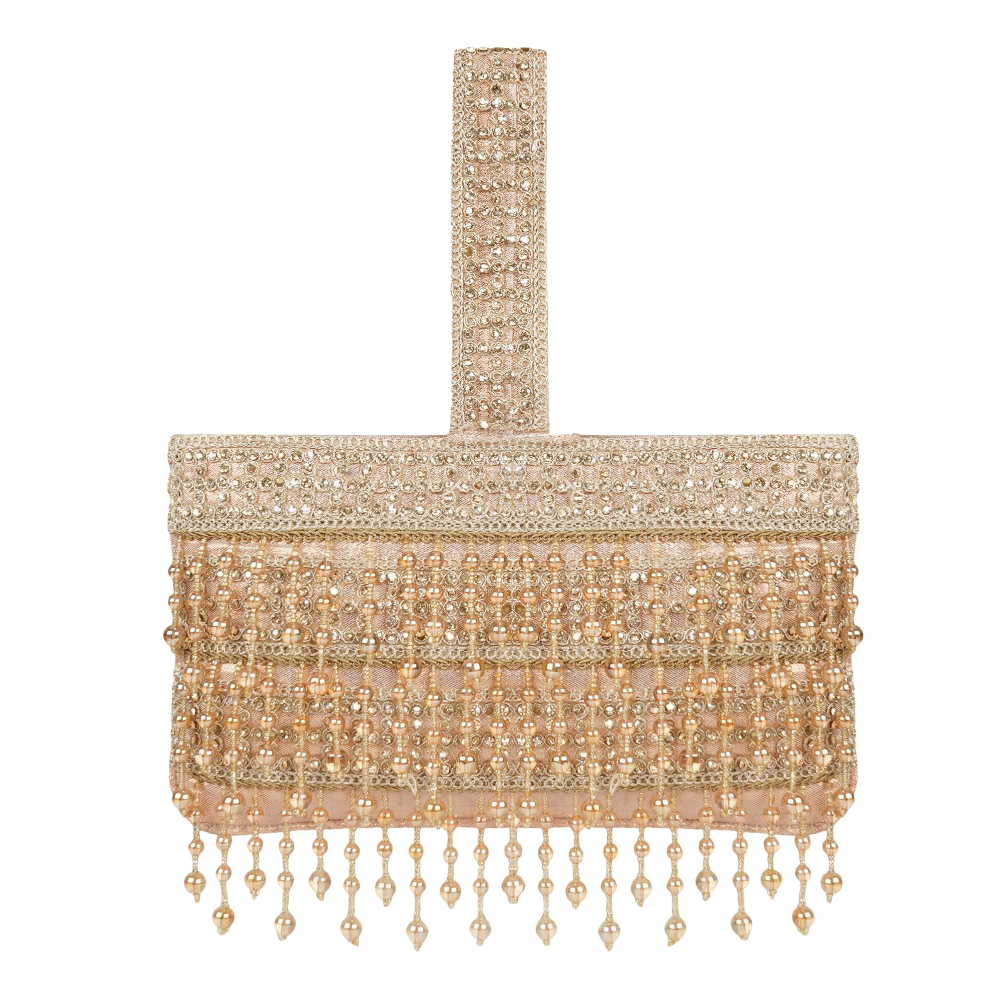 Women’s Embellished Ethnic Clutch with Handle | Designe Beaded Handbag for Wedding & Festive Occasions-image-19