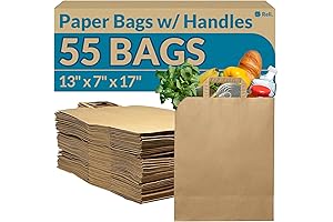 Reli. 55 Pack Bulk Kraft Paper Grocery Bags with Handles (13"x7"x17")