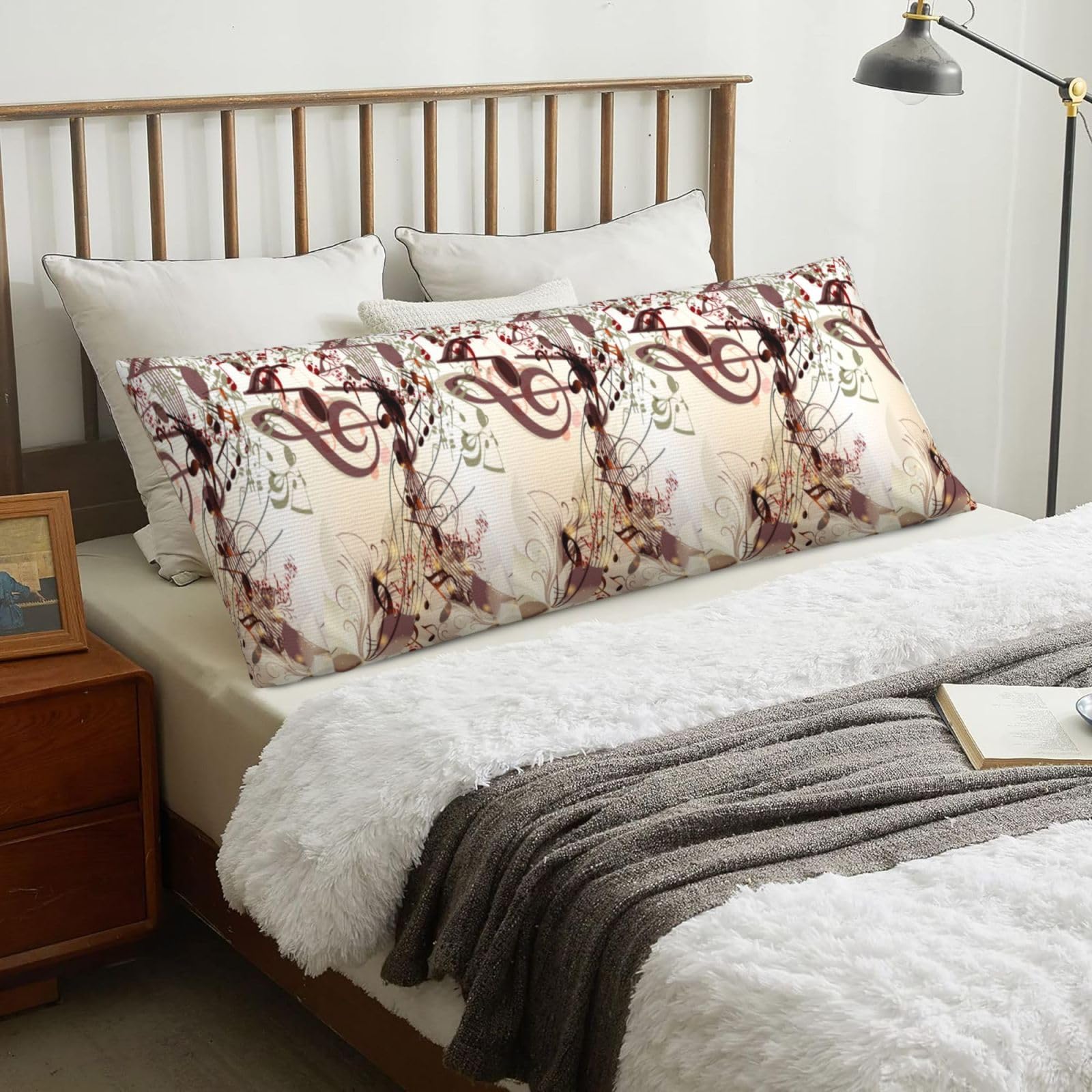 Music Notes, Body Pillow Cover with Zipper,Long Body Pillowcase 20 x 60 in