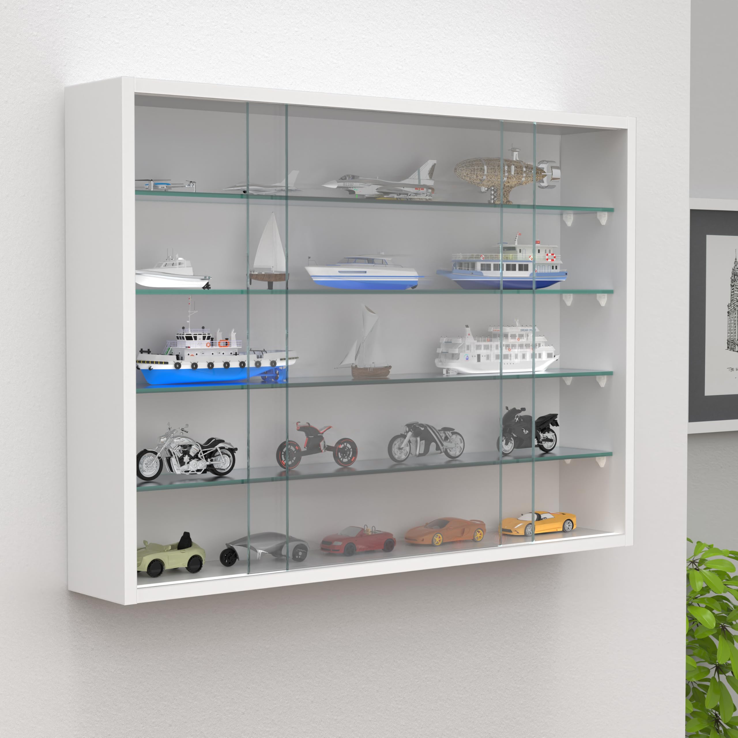 VCM Glasvitrine hängend | Vitrine Glas mit ESG-Sicherheitsglas | Maße ca. H. 55 x B. 75 x T. 12 cm | Hängevitrine Glas | Modern und platzsparend | Glas Vitrinenschrank - Drivalo L