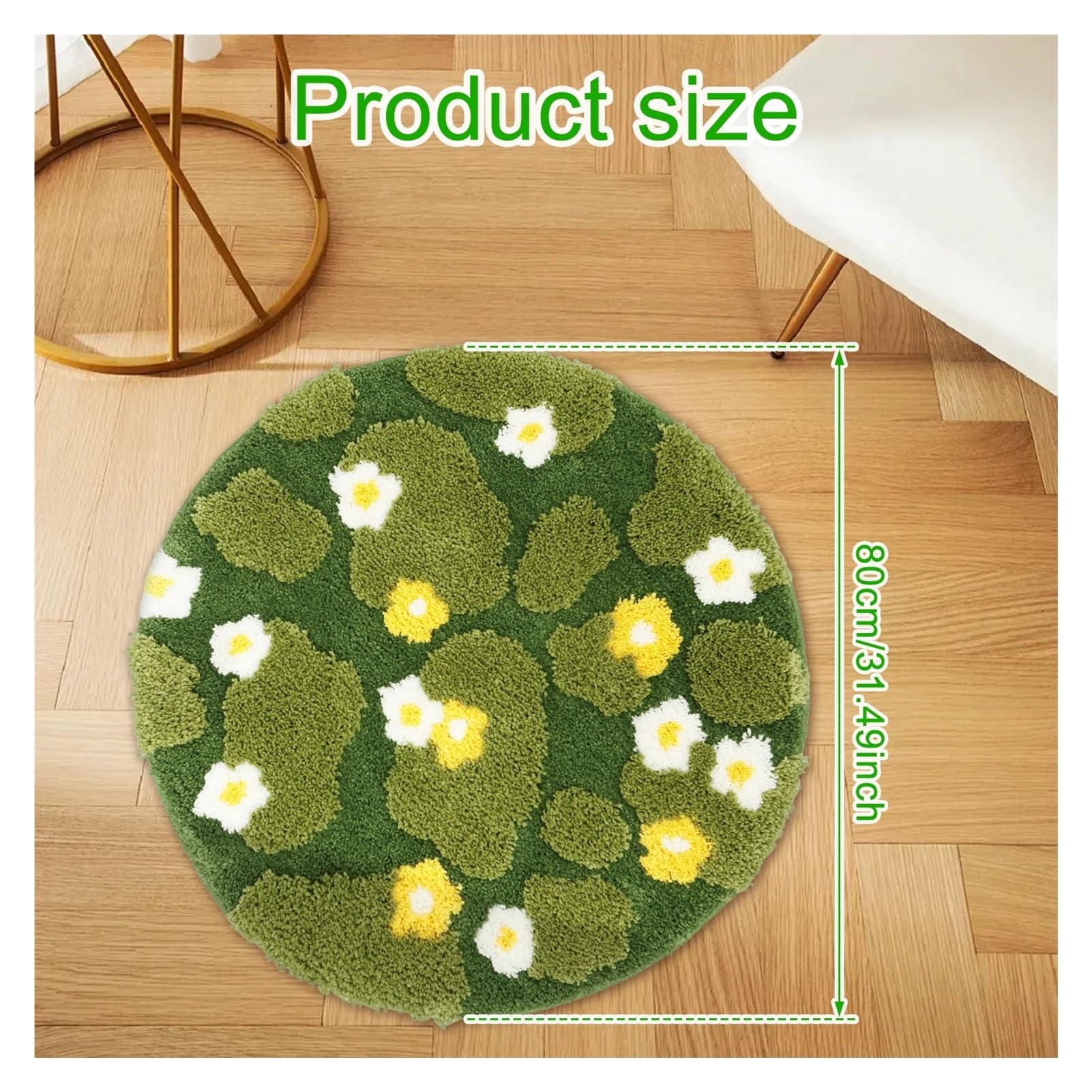 Tappetino da bagno in muschio carino Tappeto con motivo floreale in microfibra Diametro 60/80 CM rotondo antiscivolo for soggiorno Pavimento del(80 CM-1Pc)