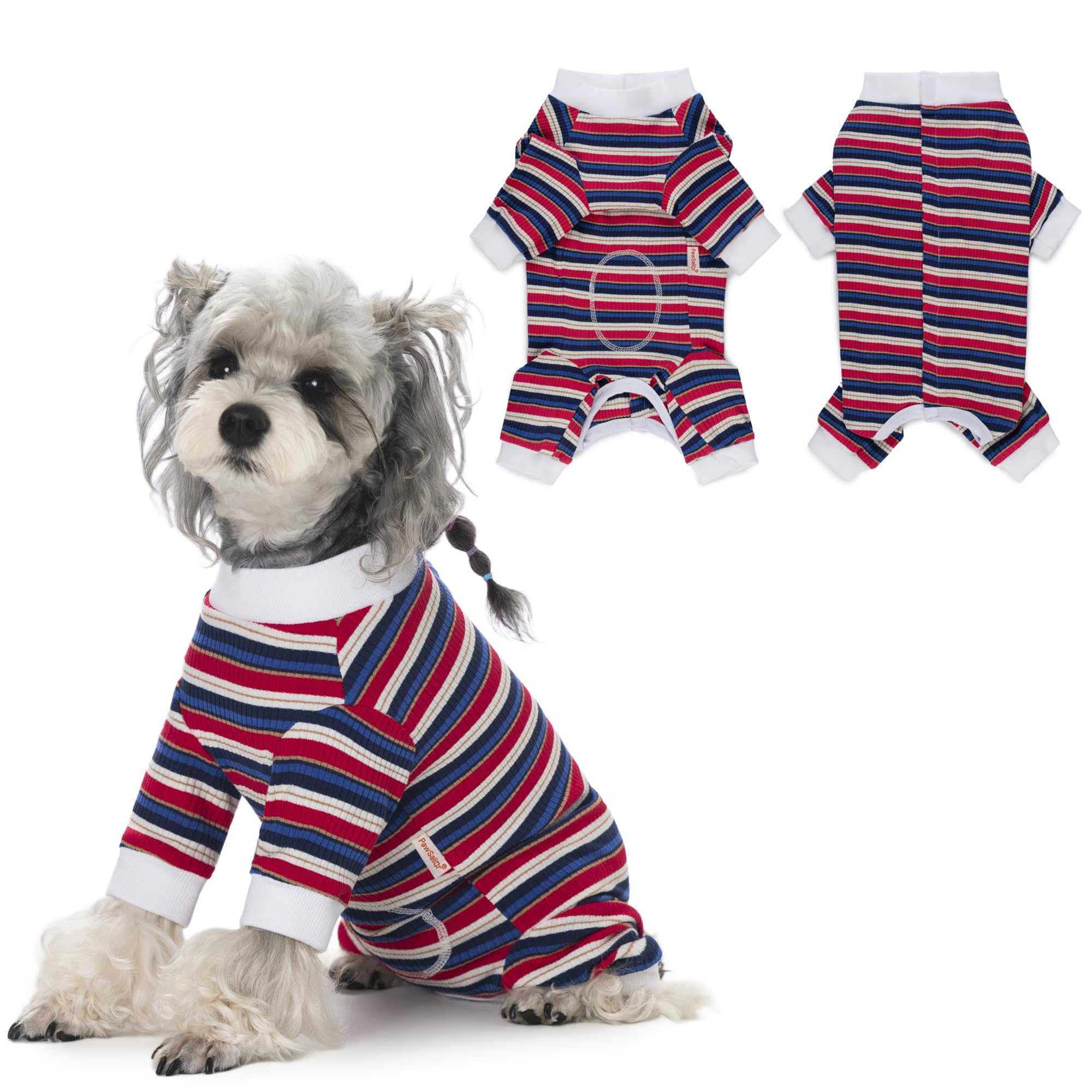 Body Perro Post Cirugía Hembra Macho Traje de Recuperación para Perros Manga Larga a Rayas Body Post Quirurgico Cachorro Pijama Camiseta Médica Gatos Protección de Heridas, Azul-Rojo L