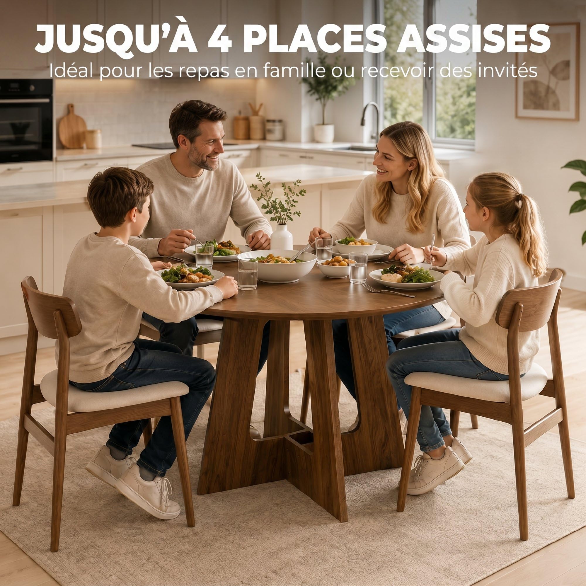 HOMCOM Table à Manger Ronde pour 4 Personnes, Ø 110 x 73,5 cm, Table de Cuisine avec Base croisée, Style Rustique, pour Salon, Salle à Manger, Marron