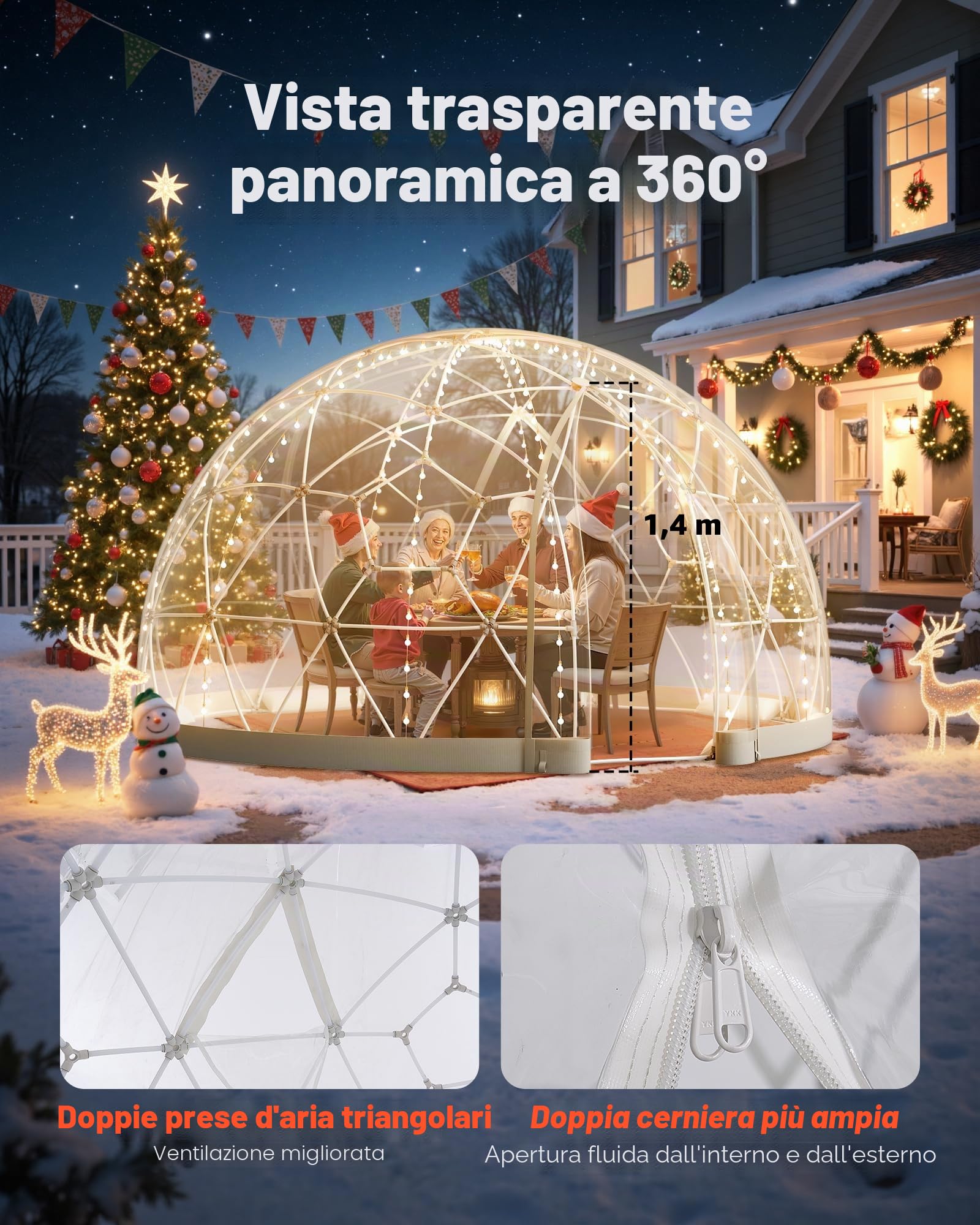 VEVOR Tenda a Cupola Igloo da Giardino Trasparente 2,9 x 1,7 m, Tenda Igloo da Giardino Trasparente per ca. 2-4 Persone con Finestre, per Esterni, Campeggio, Cortile, Feste, Eventi all'Aperto