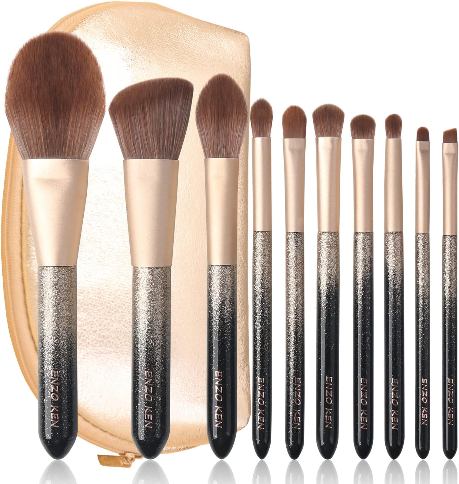 - ENZO KEN Natural Hair Makeup Brush Set Professional, Sable Makeup Brushes Set with Case, Natural Hair Brushes Makeup Set, Glitter Make up Brushes Set Professional, Natural Makeup Brushes - ORRA, Black