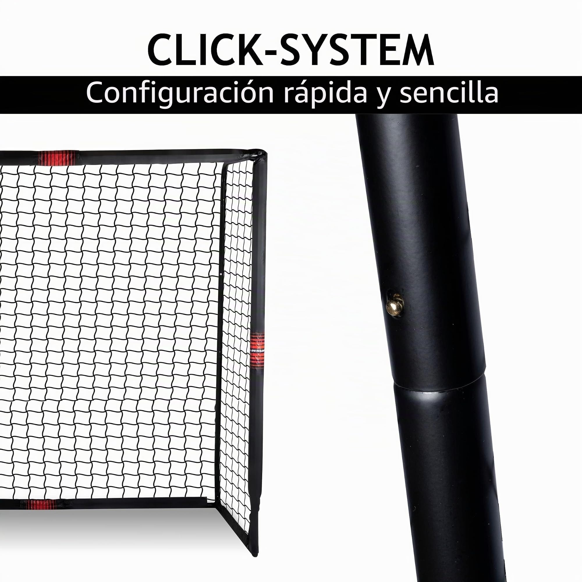 Dunlop Fußballtor - 240 x 160 x 85 cm - Metall - Fußballtrainingszubehör für alle Altersgruppen - Montaje Einfache - Schwarz/Rot