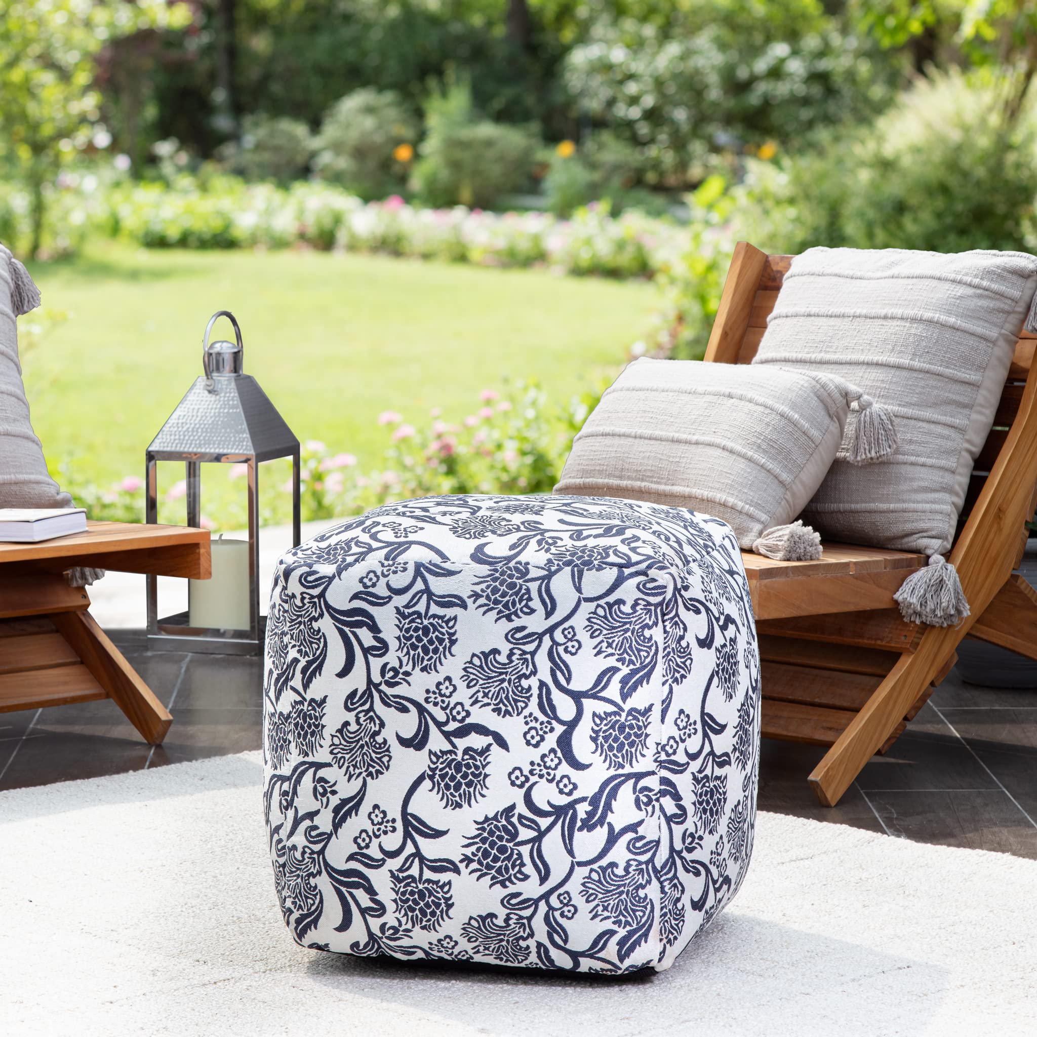 Anji Mountain Square Outdoor Pouf, Chamonix Blue, 18