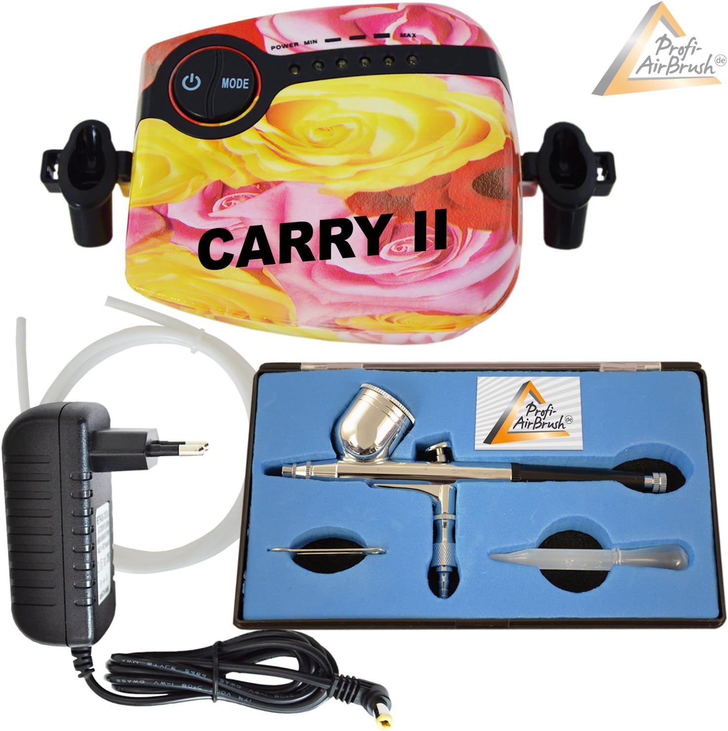 Carry II Rosa Professional Airbrush Compressor Set for Airbrush Colours, Double Action Airbrush 130 D with 0.3 mm Nozzle, Ideal Airbrush Kit for Nail Art, Makeup