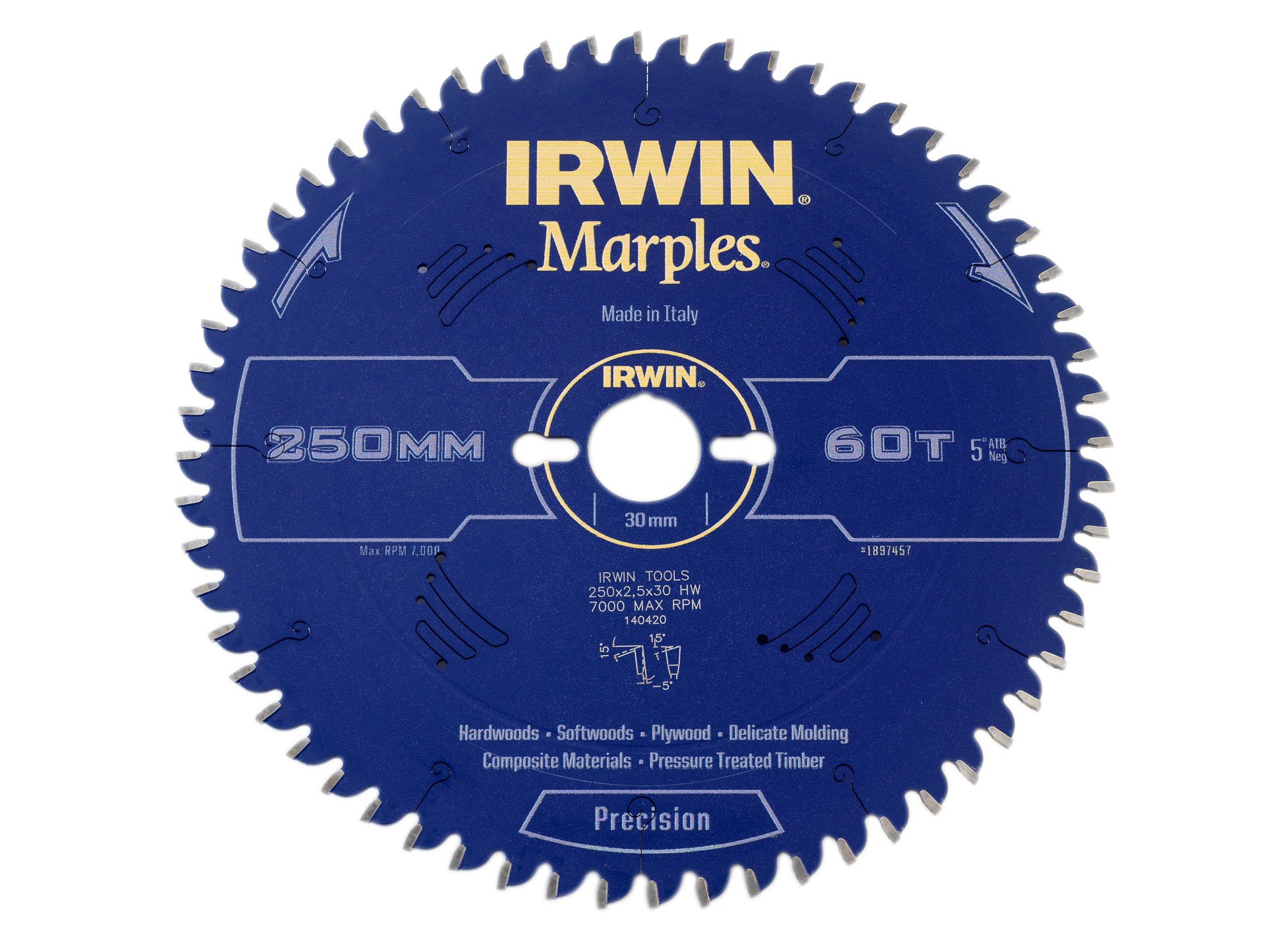 IRWIN IRW1897457 250 x 30 mm 60-zębowy Irwin Marples tarcza do piły tarczowej z mieleniem do zębów ATB/hak ujemny