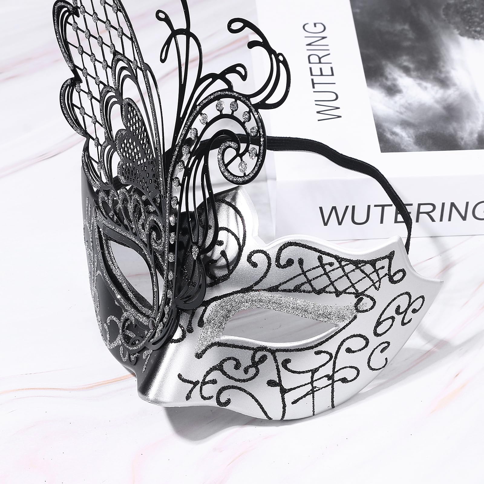 JewelryWe Venetian Carnival Pair Mask: 2 Pieces Ball Masks for Men Women Party Cosplay, Butterfly Silver - Image 3