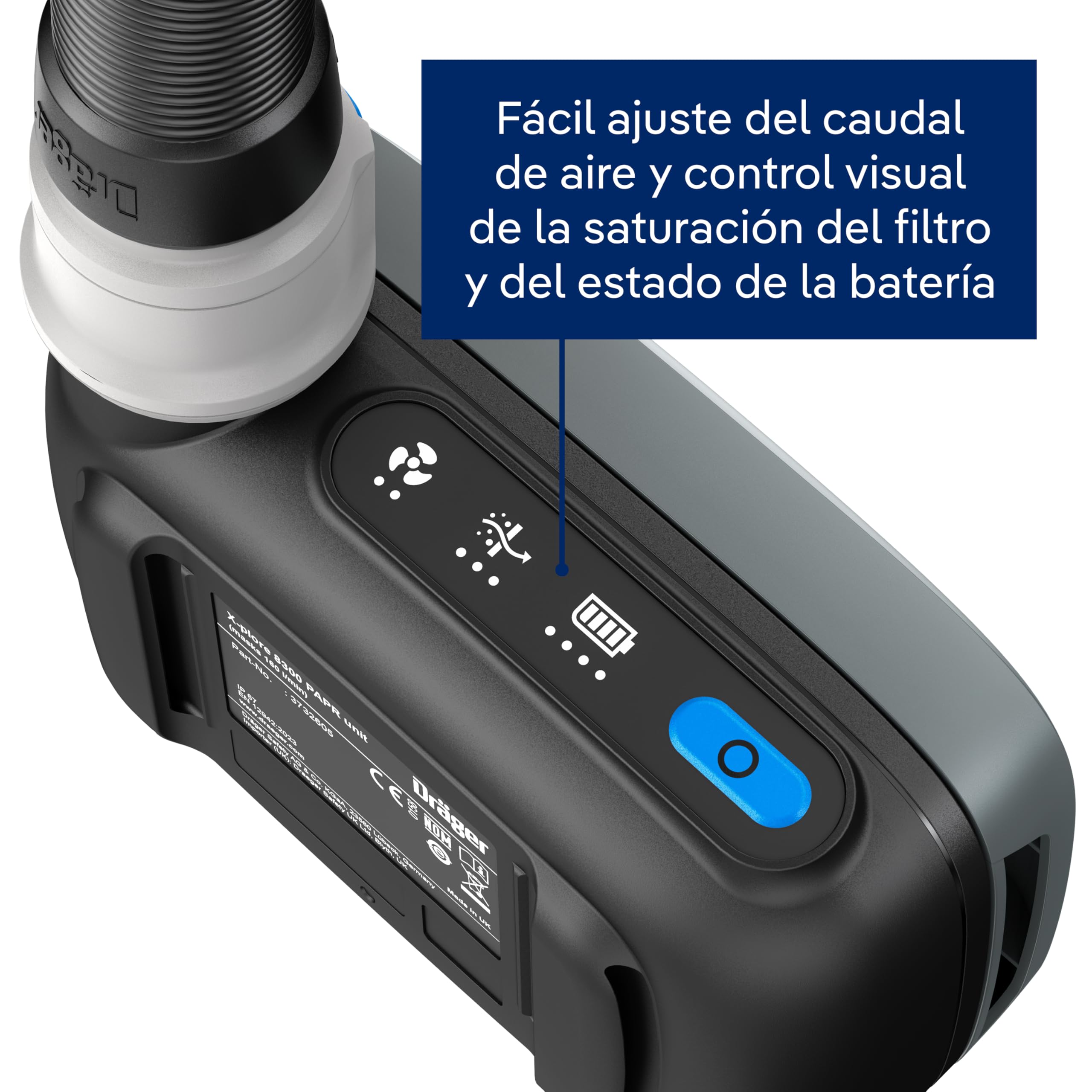 Dräger X-plore 8300 unidad sopladora, set PAPR, set respiratorio con filtro | P3, máscara ventilada polvo