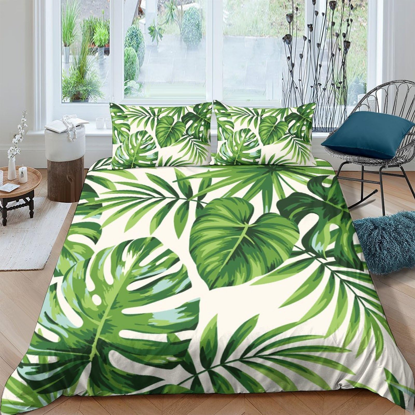 Ctjqhvkz Style-4 3D Printed Tropical Leaf Fitted Sheet Microfiber Soft Green Monstera Mattress Cover For Bedroom Guest Room Decor Single（135X200cm）