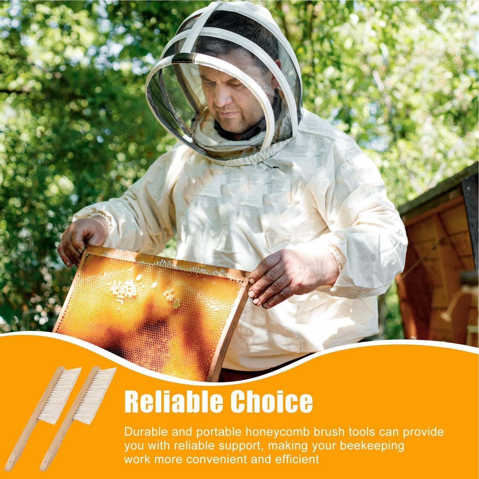 Brosse d'apiculture | 40 x 7,6 x 1 cm | Outil de Nettoyage de Ruche avec poignée en Bois Naturel en CRIN de Cheval pour Hommes, Femmes, débutants