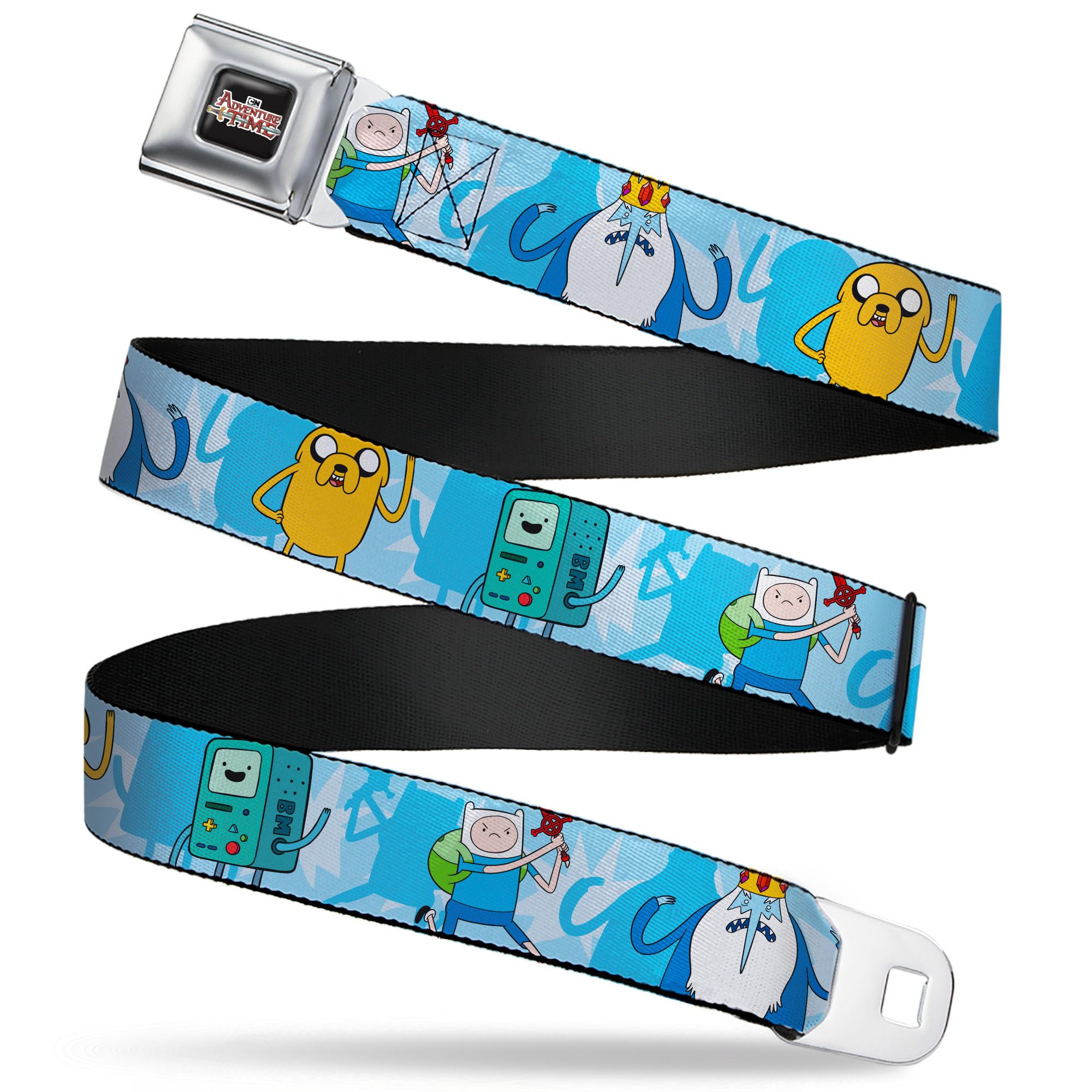 Cartoon Network Belt, Seatbelt Buckle Belt, Adventure Time Bmo Finn Ice King Jake Group Pose Blues, Youth 20 to 36 Inches