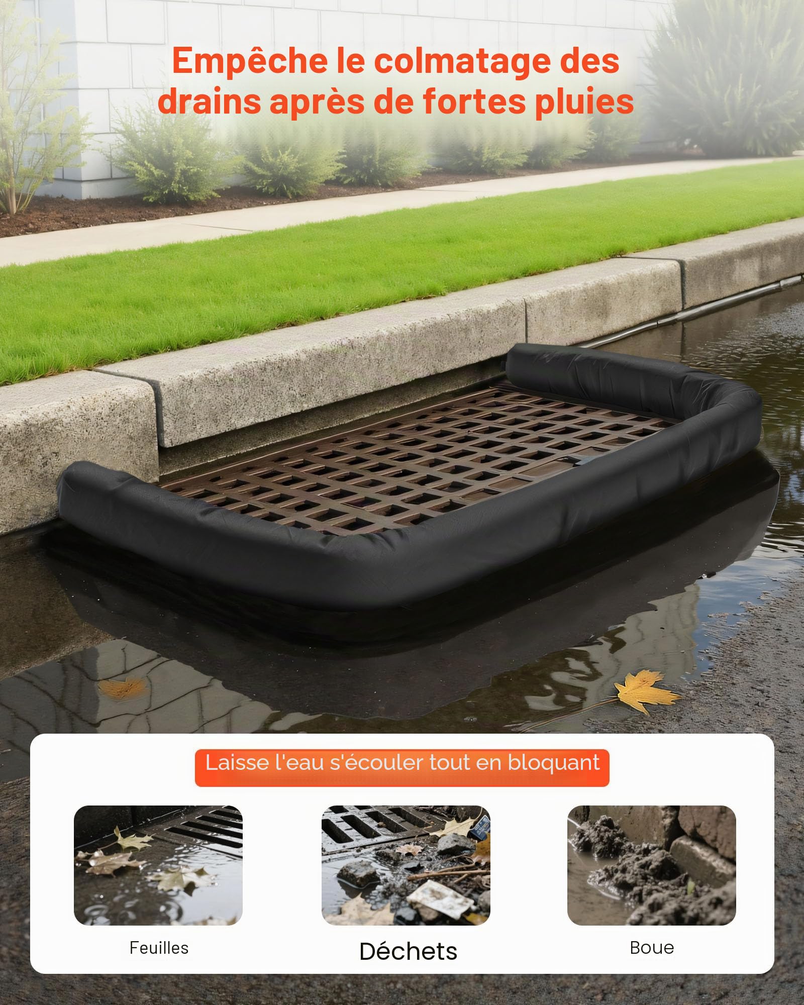 VEVOR Boudin Filtrant à Sédiments, 12,7 cm x 3 m, Boudin Rétention de Feuilles Débris Anti-érosion, Remplissage en Polypropylène, pour Gestion Eaux Pluviales, Protection du Drainage Égouts Pluviaux