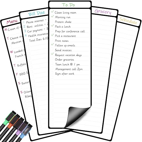 Pizarra magnética de borrado en seco para nevera, 5 unidades, lista de tareas magnéticas, pizarra blanca para refrigerador de 12 x 4 pulgadas,