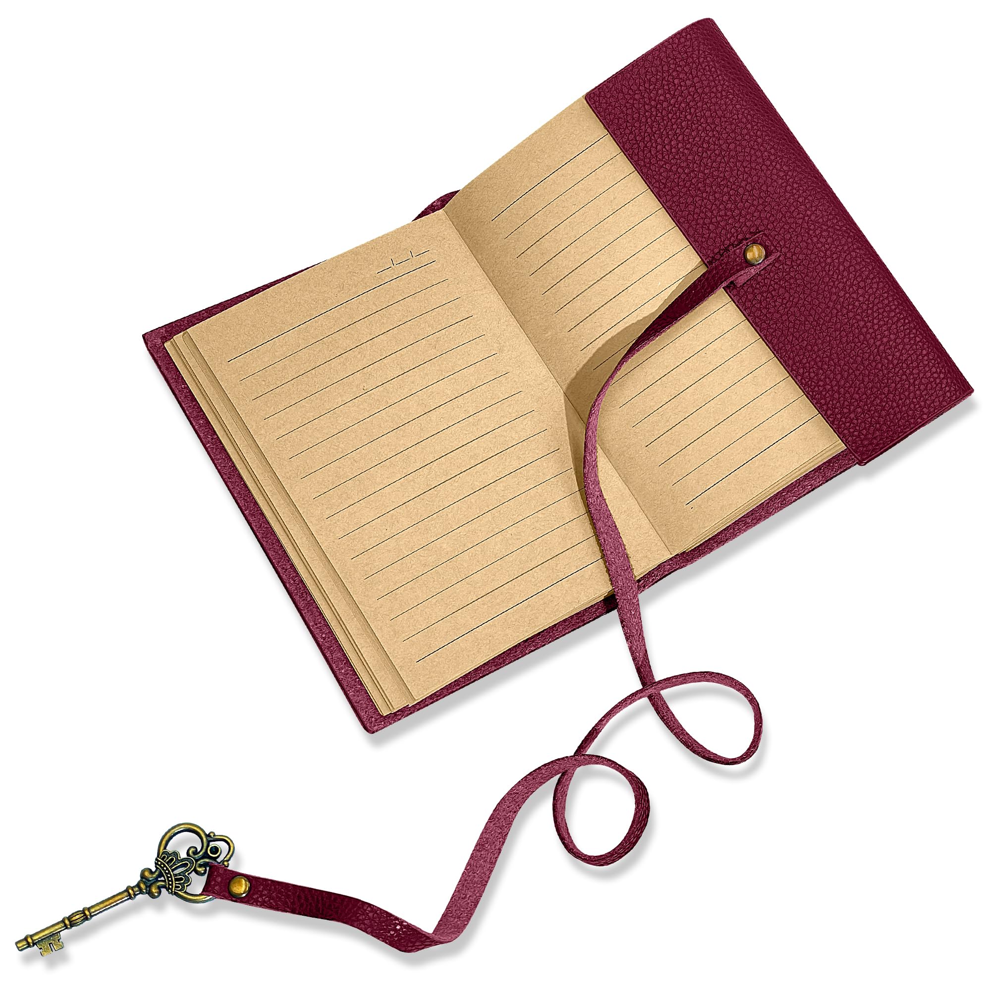 Cleather Diario de piel auténtica de 5 x 7 pulgadas con llave, 200 páginas de líneas, diario encuadernado en cuero hecho a mano para diario de viaje (rojo burdeos)