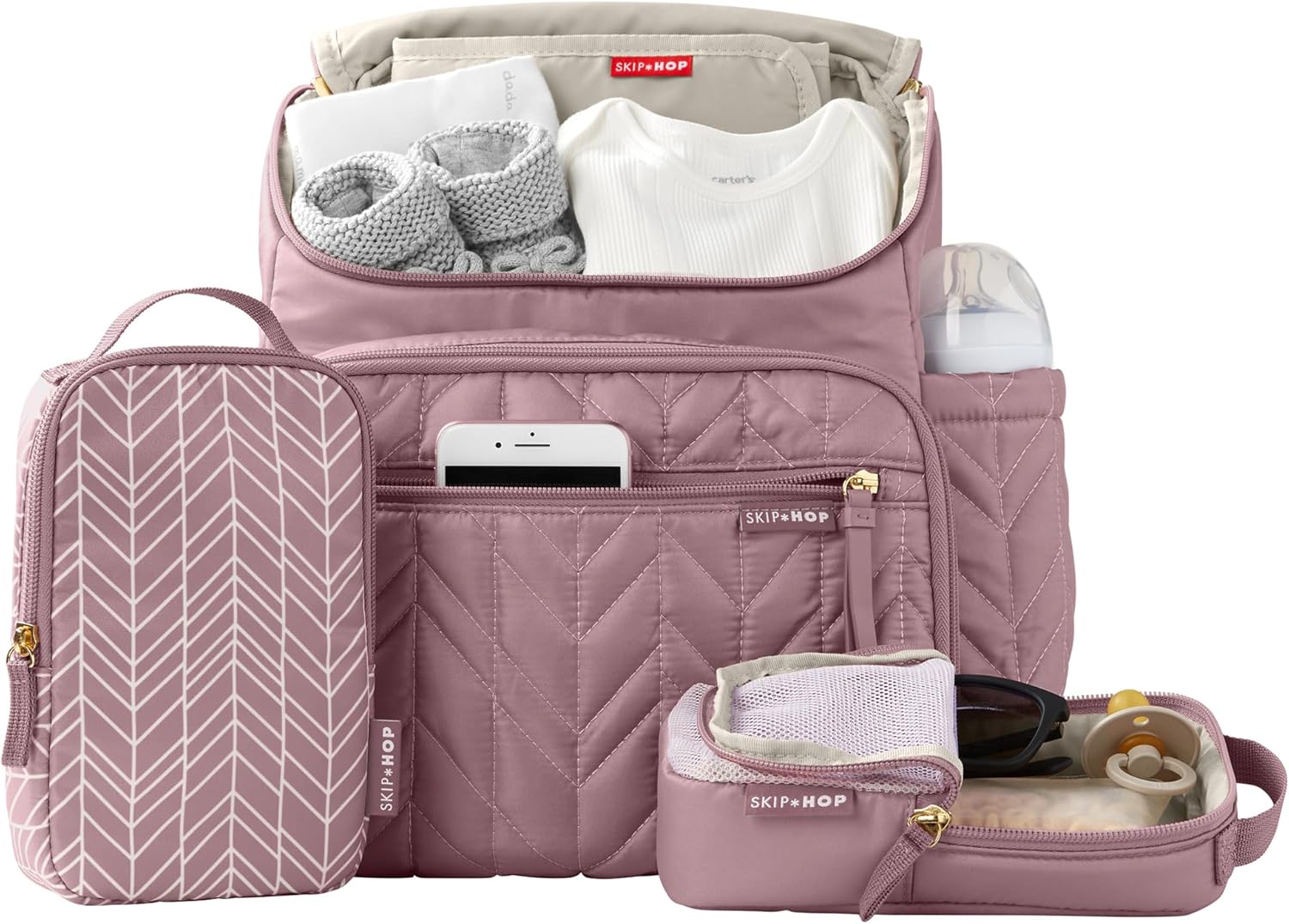 Skip Hop Diaper Bag Backpack: Forma, Multi-Function Baby Travel Bag with Changing Pad & Stroller Attachment, Mauve Mist - Image 5