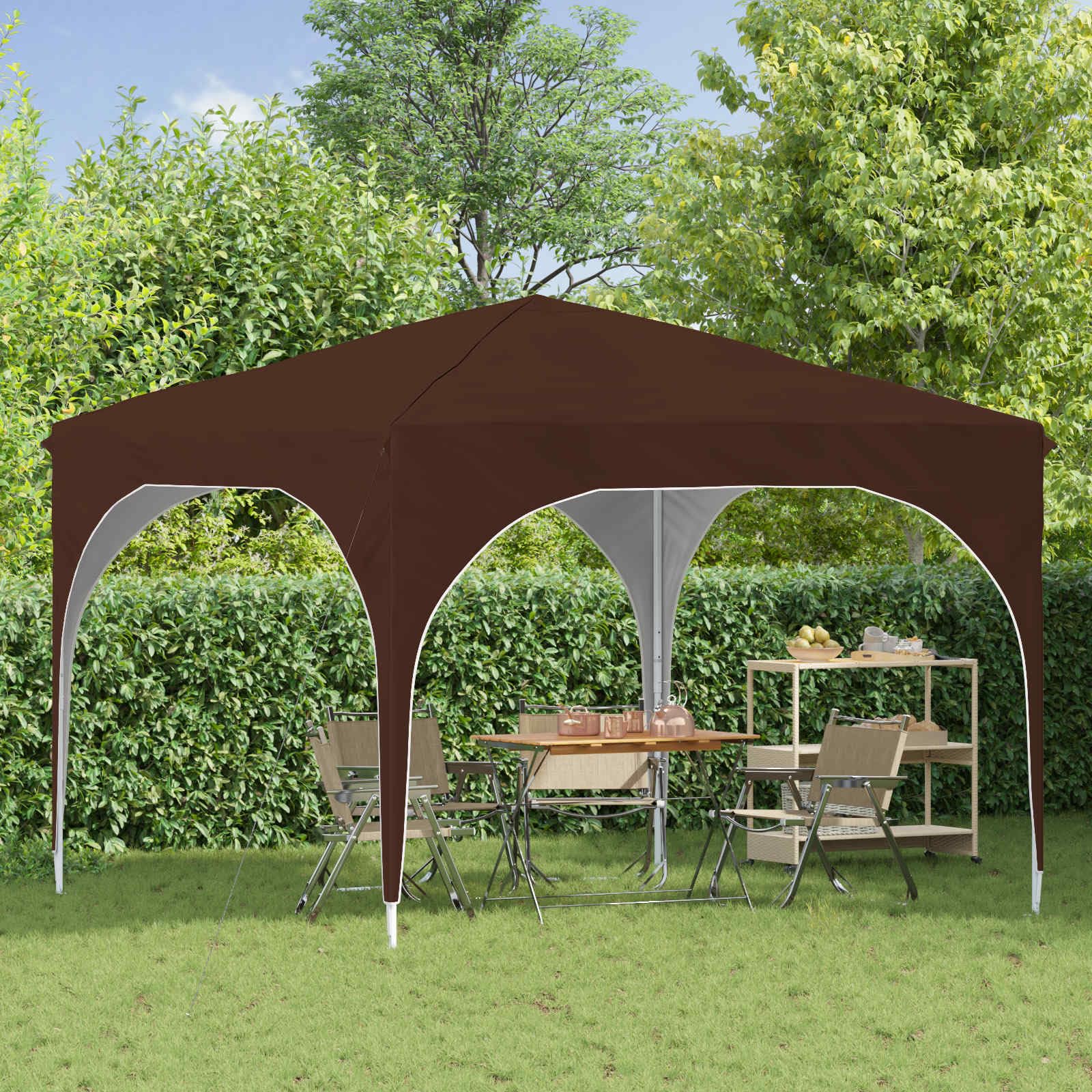 Namiot imprezowy Pop-up, brązowy, 290 x 290 x 245 cm, składany namiot ogrodowy, pawilon ze stabilnym stelażem stalowym, ochrona przed promieniowaniem UV i deszczem, idealny do aktywności na
