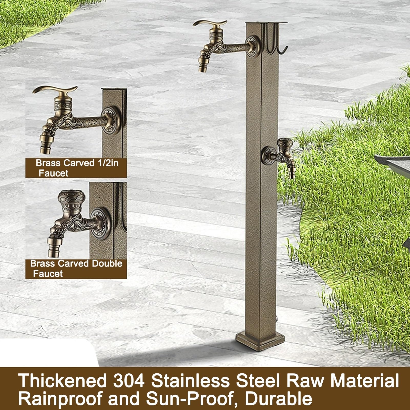 Fontanella da Giardino in Acciaio Inox 304 con Rubinetto per Esterni, Rubinetti da Esterno da Giardino con Accessori per L'installazione(80x8.5cm/32x3in)