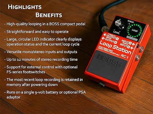Miniatura 62 de Boss Paquete de estación de bucle RC-1 con cable de instrumento Gearlux, cable de conexión y púas Paquete con cables