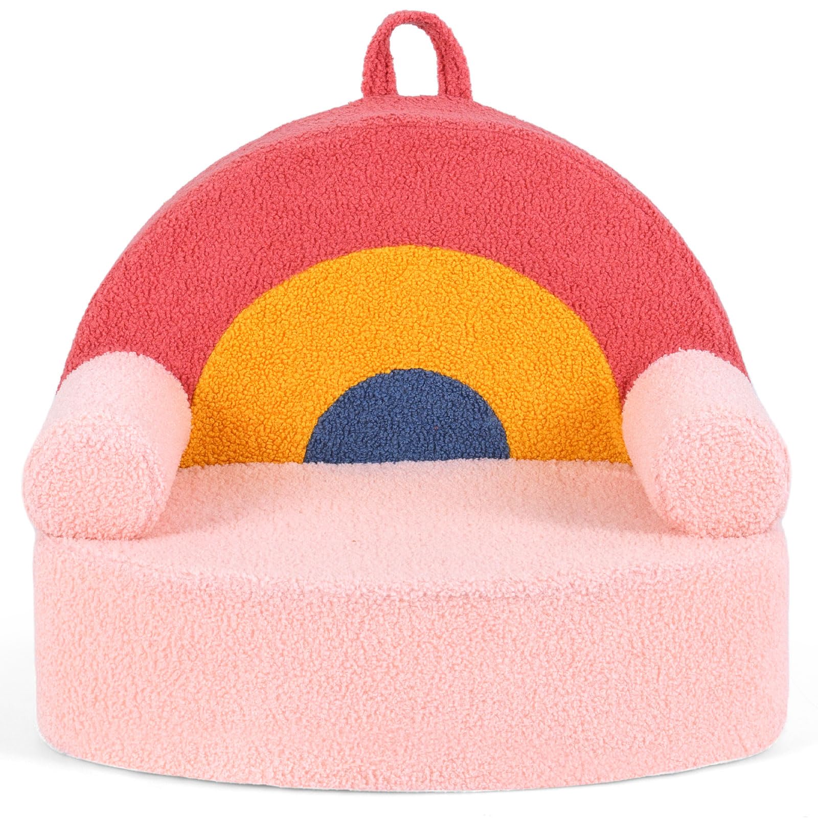 COSTWAY Kindersofa in Regenbogenform, Kindersessel gepolstert aus Schaumstoff & Teddystoff, Kindercouch mit waschbarer Bezug & rutschfeste Unterseite, Spielsofa für Kinder ab 3 Jahren, Rosa