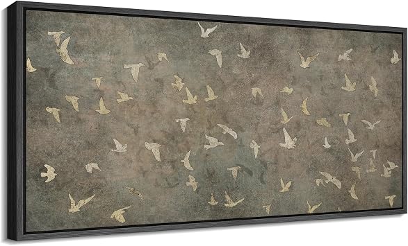 SIGNFORD Extra Large Framed Canvas Vintage Flying Doves Earth Tone Bird Illustrations Modern Art Calm Warm for Living Room, Bedroom, Office - 60"x30"