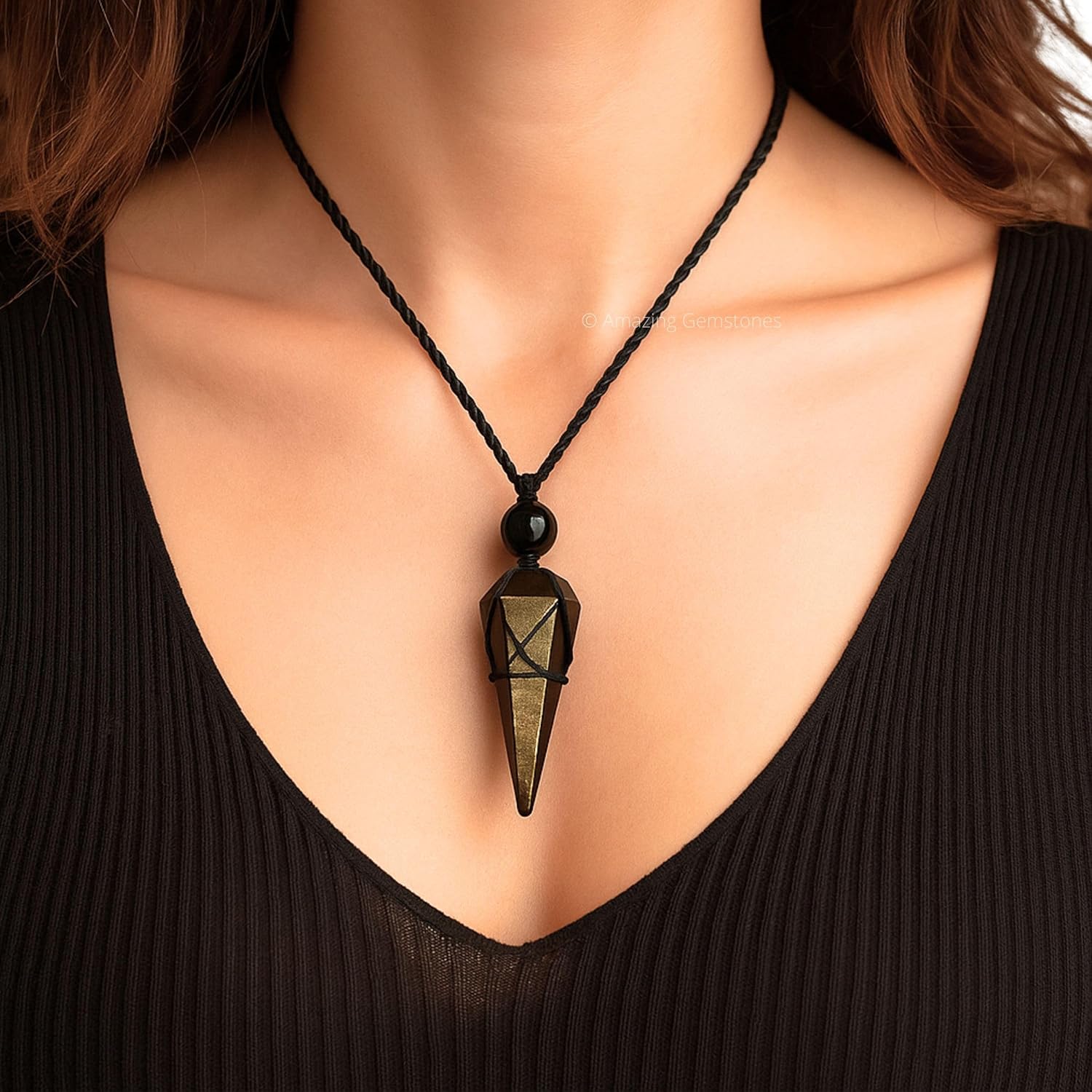 Amazing Gemstone Golden Sheen Obsidian Crystal Jewelry for Men : Elegant and Stylish Men Jewelry, Unique Women Men Necklace with Golden Sheen Obsidian Crystal Stone Holder... - Image 3