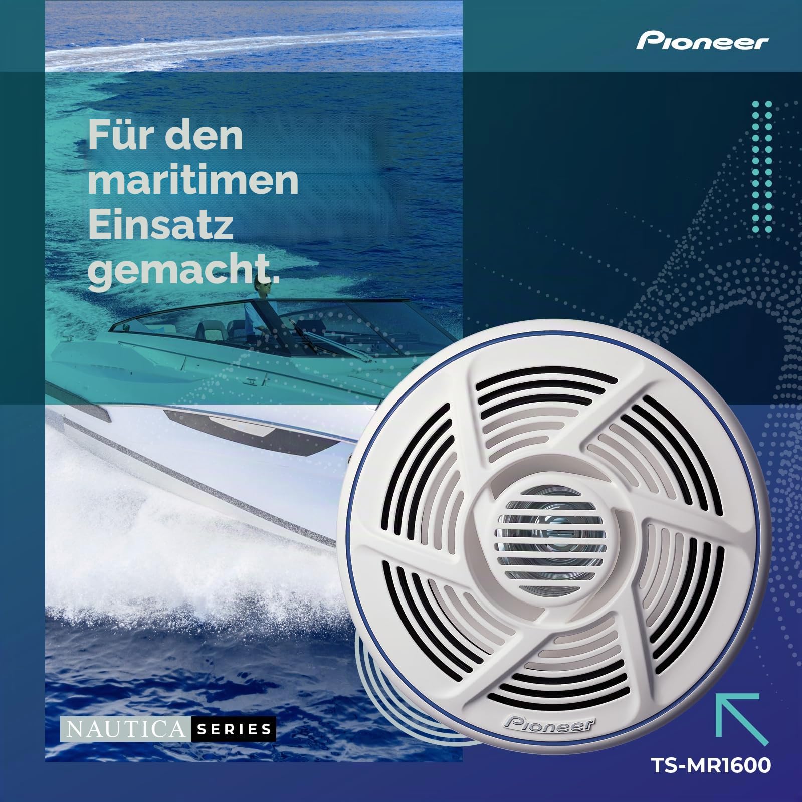 PIONEER TS-MR1600 Marinetauglicher Doppelkonus Outdoor Lautsprecher (100 W), 16 cm, Eingangsnennleistung 25 W, Gitter in Weiss