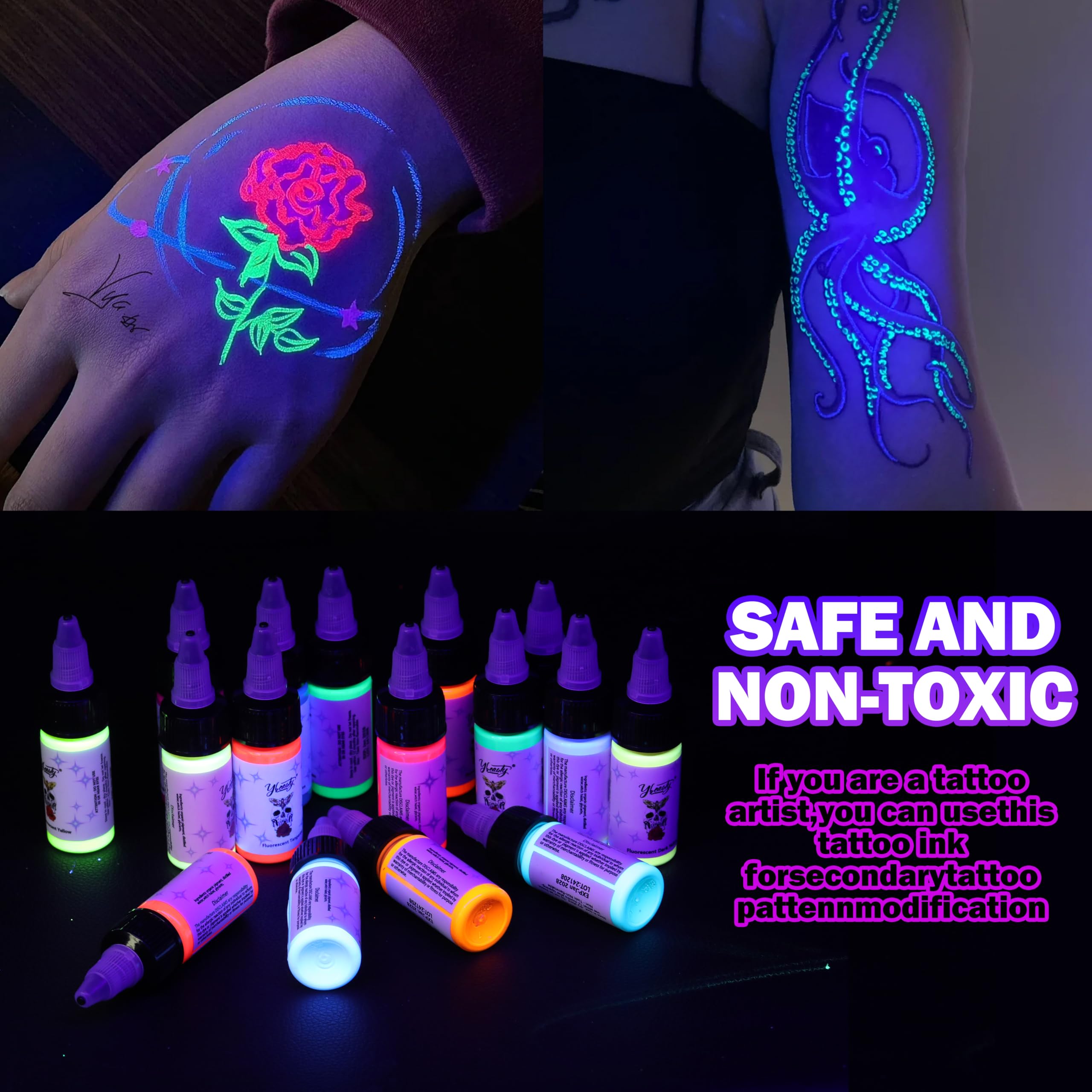 Tattoo Ink Set - Tattoo Inks Pigment Kit, 8 Color 1/2oz 15ml/Bottle Professional Tattoo Fluorescent Ink & Tattoo Equipment for Halloween Supplies (1/2 oz(15ml), 8Color): 16Color 1/2 fl.oz (15 ml)