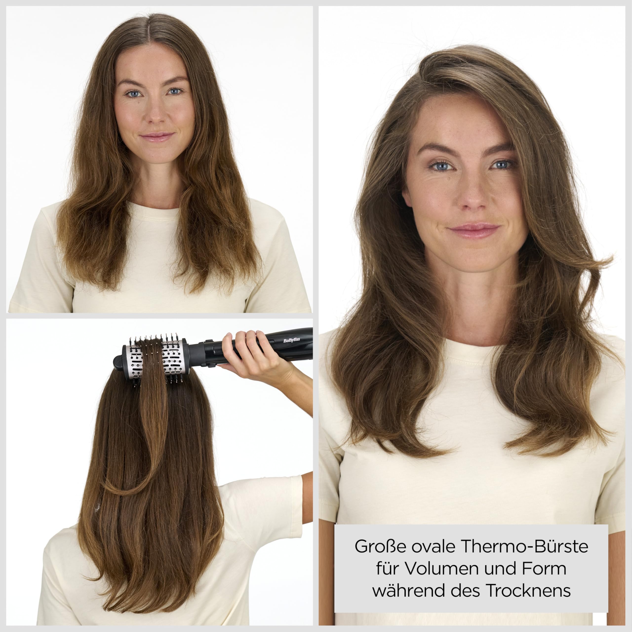BaByliss Style Smooth 1000, 3-in-1 Warmluftbürste zum Föhnen, Glätten und für Volumen, 1000W, AS128E