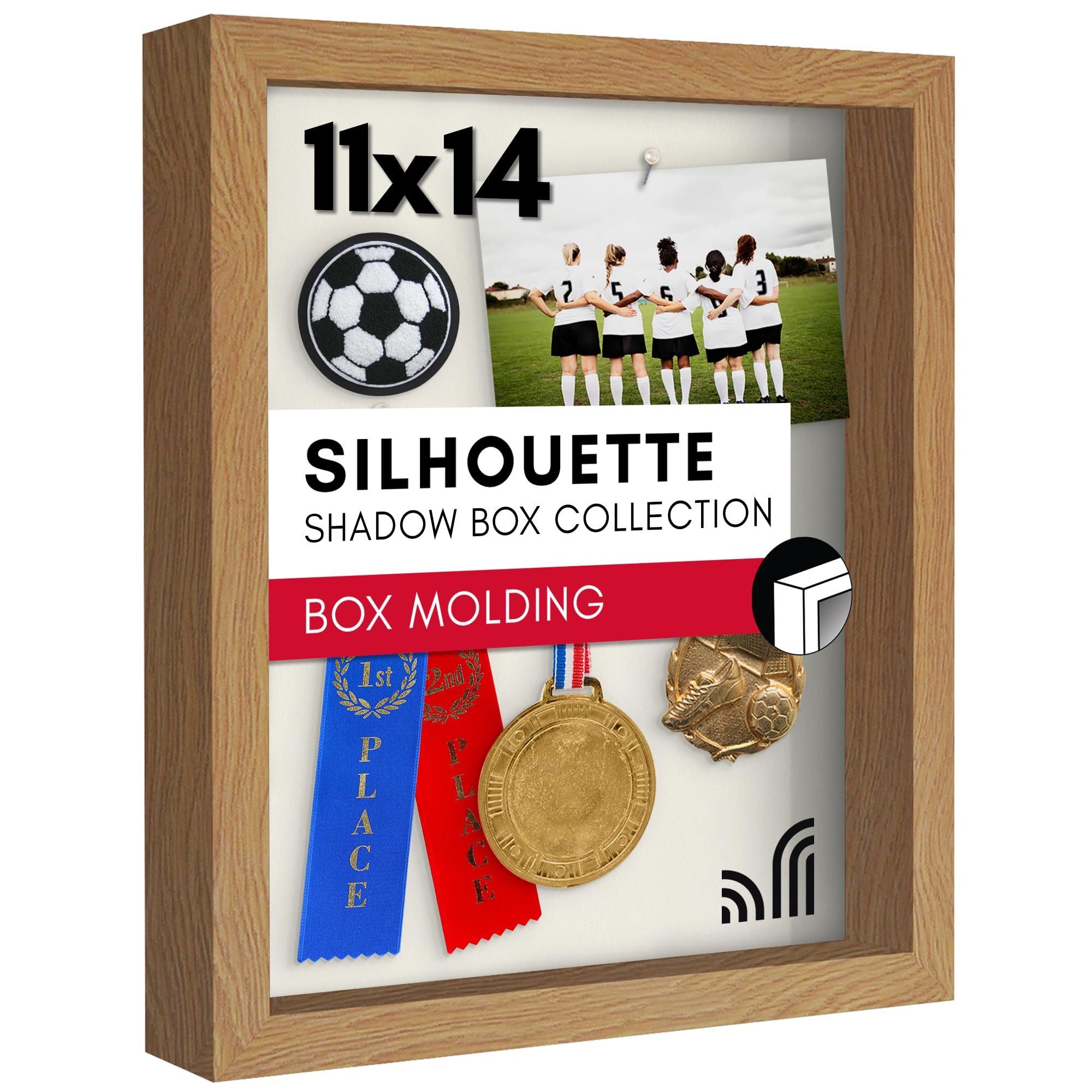Americanflat 11x14 Shadow Box Frame in Oak with Soft Linen Back - Composite Wood with Polished Glass - Horizontal and Vertical Formats for Wall and Tabletop