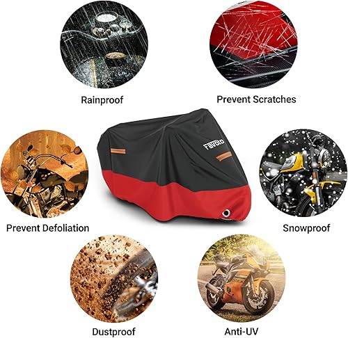 Miniatura 6 de Favoto - Funda impermeable para motocicleta, universal, duradera, protege del sol, viento, polvo, con 3 bandas reflectantes, orificios de seguridad