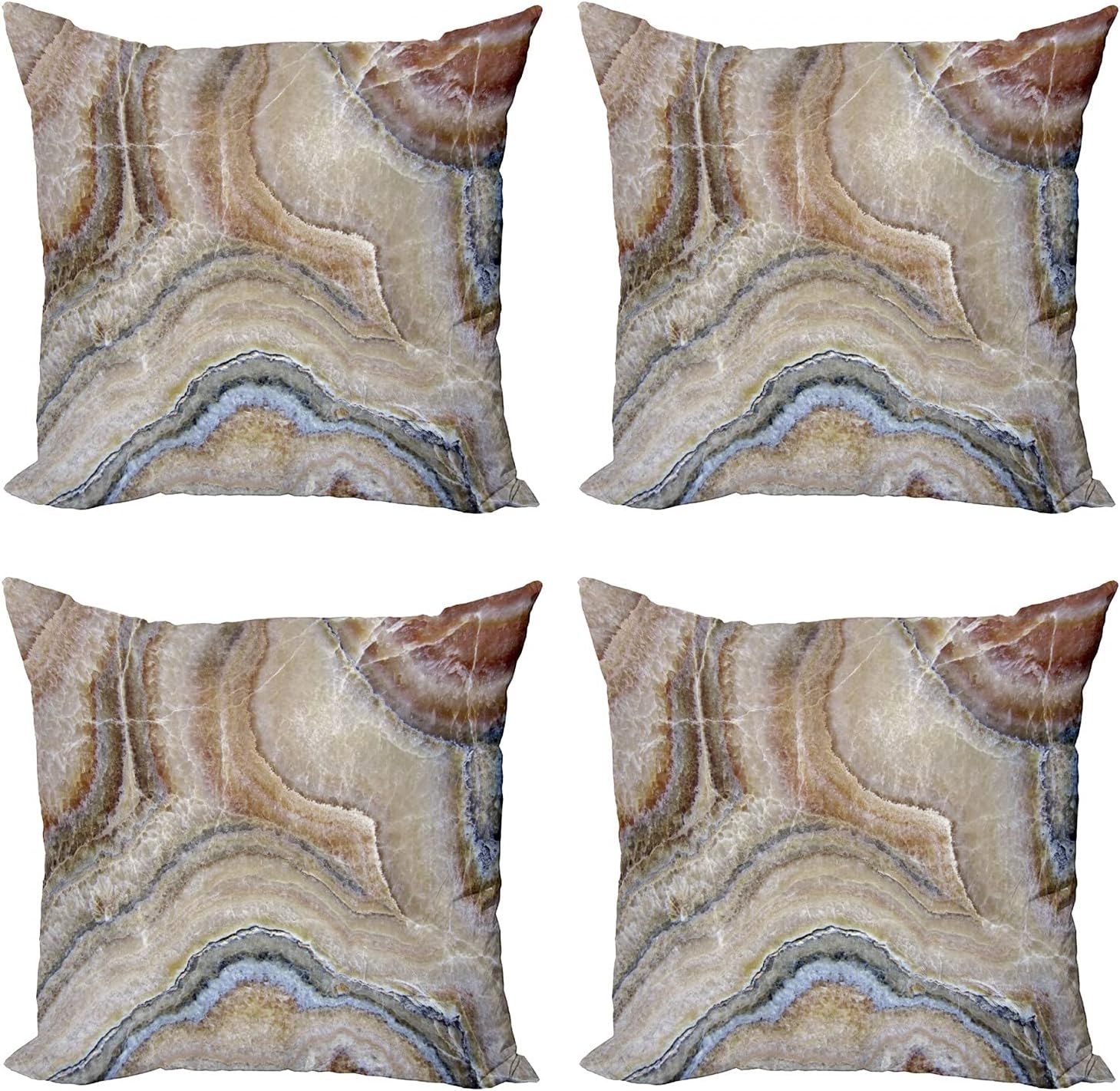 Ambesonne Marble Decorative Throw Pillow Case Pack of 4, Surreal Onyx Stone Surface Pattern Pale Blue Details Picture, Cushion Cover for Couch Living Room Car, 16", Cinnamon Beige Tan