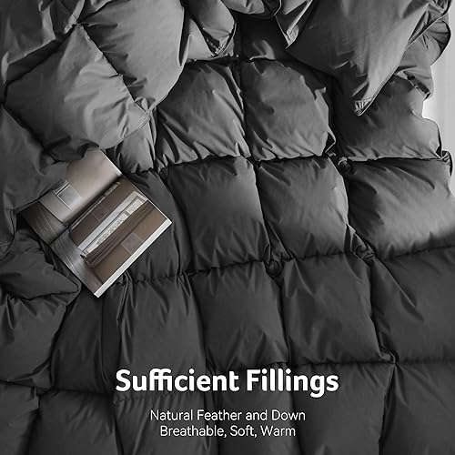 Miniatura 4 de Saisier Edredón de plumas tamaño individual, ultra suave, relleno de edredón de plumón de alta calidad, calor medio para todas las estaciones, 68 x