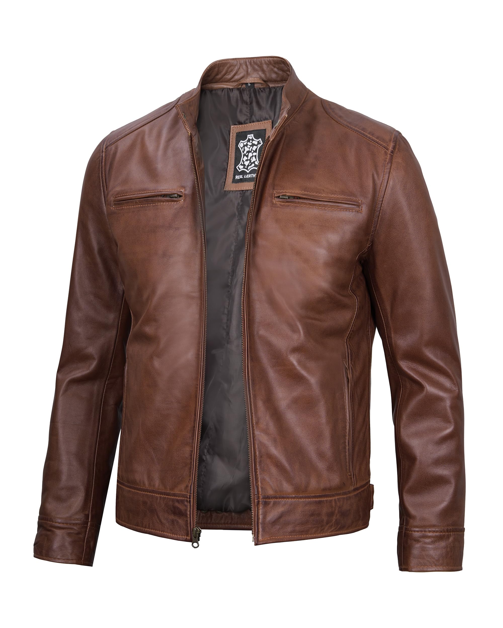 Blingsoul Leather Jacket Men - Real Lambskin Cafe Racer Motorcycle Style Jacket for Mens
